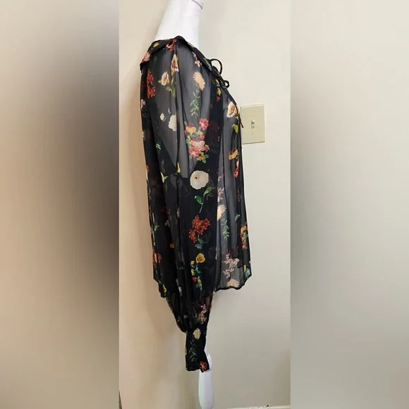 Anthropologie Women’s Sheer Neck Tie Button down Blouse Raglan Sleeve Size Xl. - Picture 14 of 17